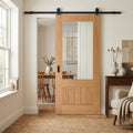 Internal Oak Sliding Door Fully Finished 1 Panel with Obscure Clear Glass