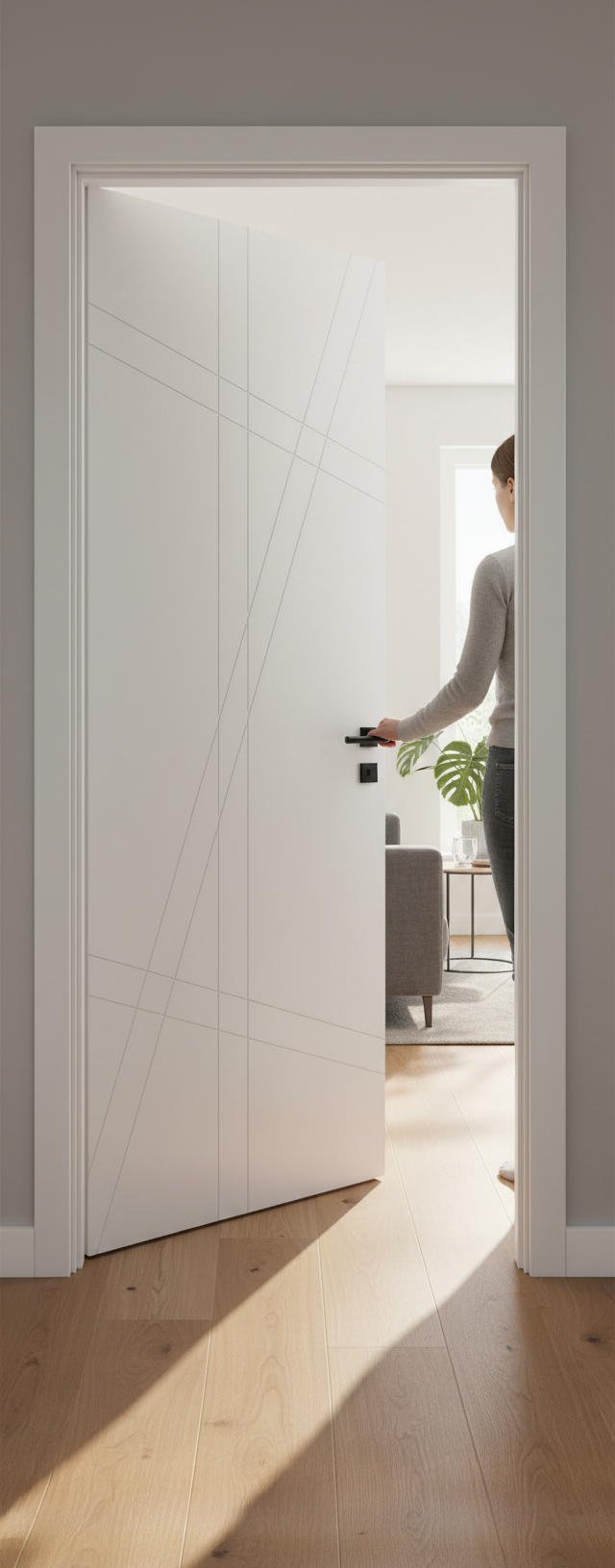 Premium White Internal Door with Solid Engineered Core, Contemporary Design, and Customizable Trimming Options