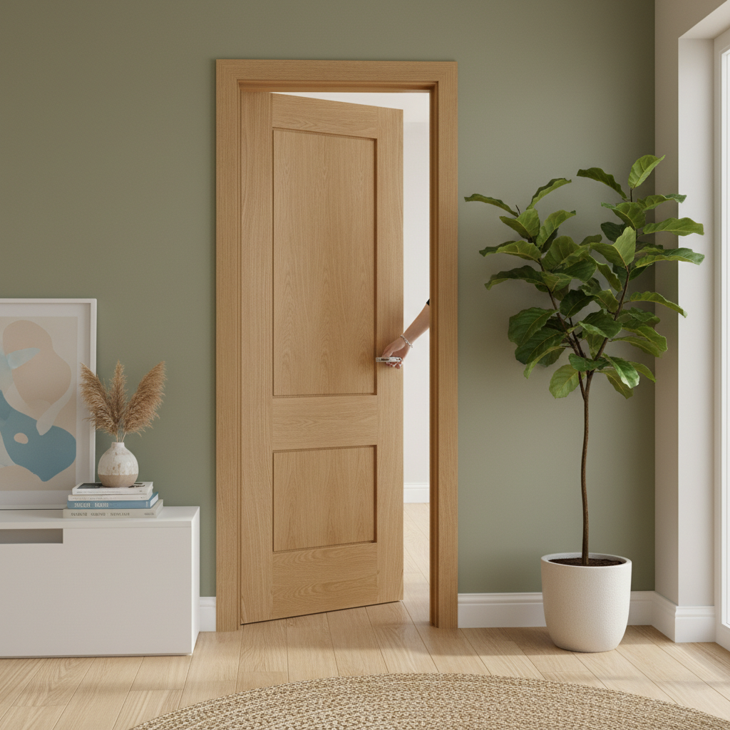 Premium Unfinished Oak Internal Door with Deep U-Groove Design for Versatile Home Interiors