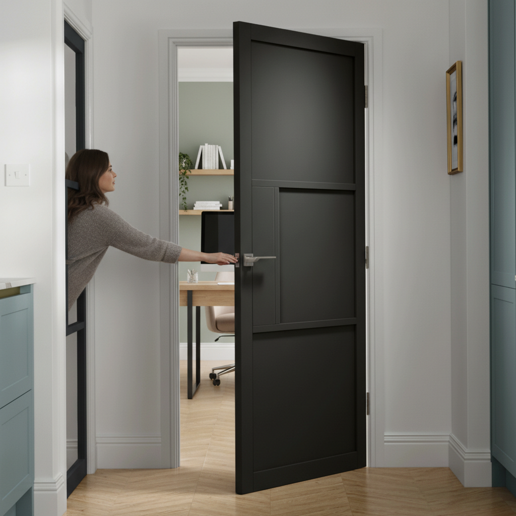 Premium Black Laminate Internal Door with Robust 9mm Panels and Stippled Texture for Modern Interiors