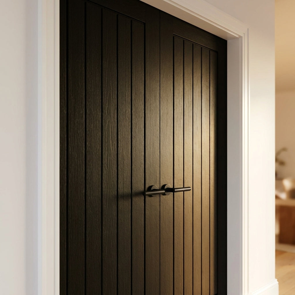 Internal Oak Door Pair, Black, Fully Finished, Standard Core - detail view
