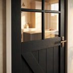 Internal Black Fully Finished Oak Barn Door with Clear Glass, Made-to-Measure - detail view