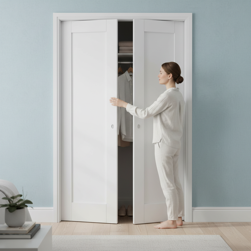 Premium Internal White Primed 1 Panel Shaker Bi-Fold Door - Space-Saving Design with Engineered Core for Strength