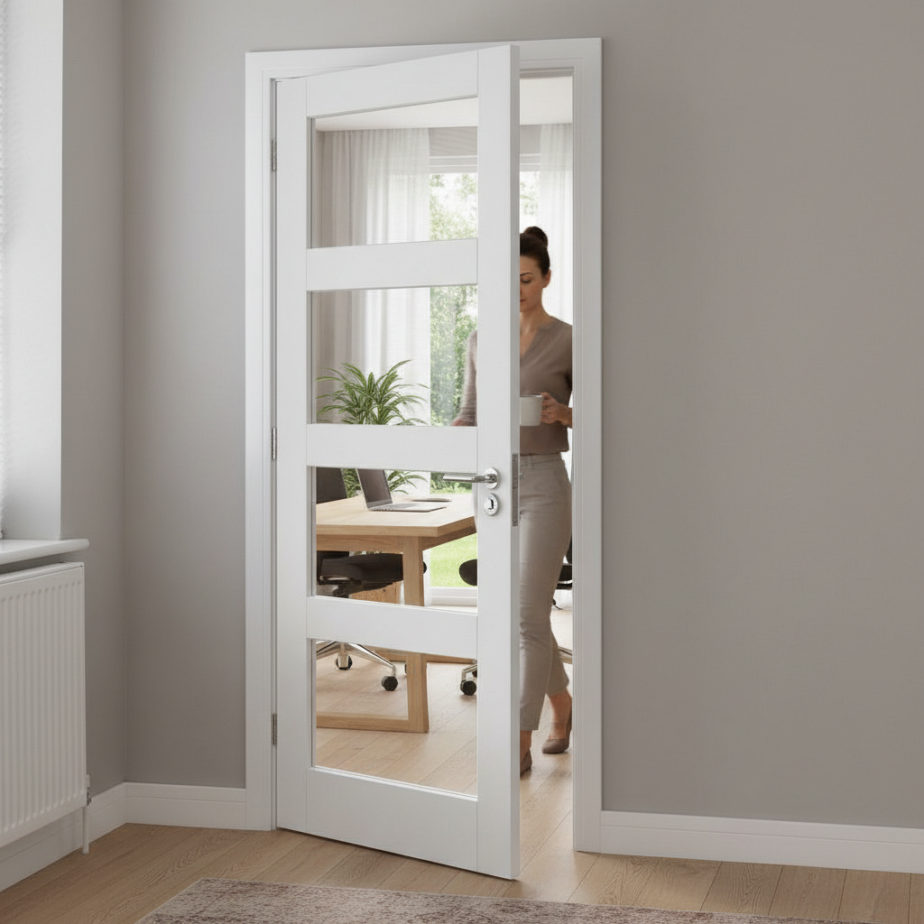 Premium Internal Door with Clear Glazed Panels, Solid Core Construction and White Primed Finish