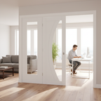 Premium Clear Glazed Room Divider with Curved Glass Panel and Side Panel Options for Versatile Room Partitioning