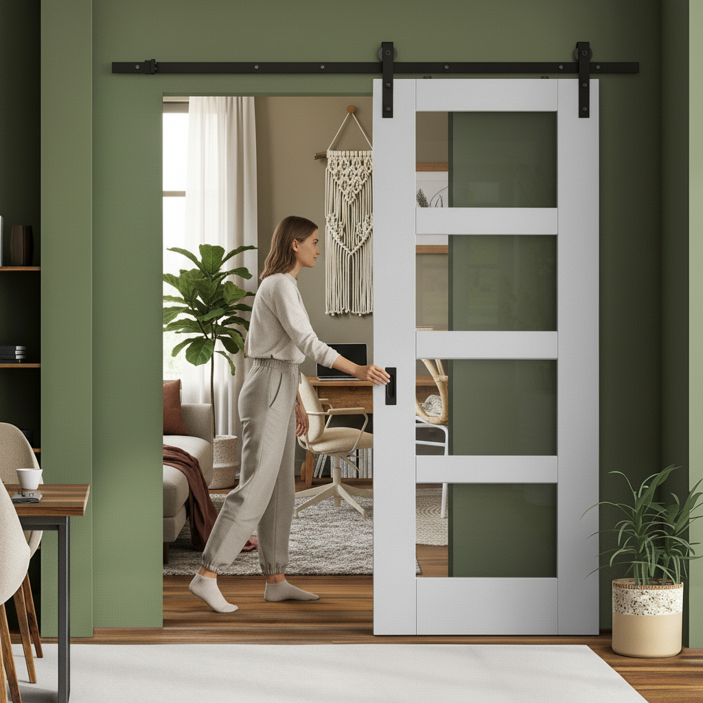 Premium Internal White Primed Shaker 4 Light Clear Glass Sliding Door Set with Smooth Operation and Classic Appeal - Image 2