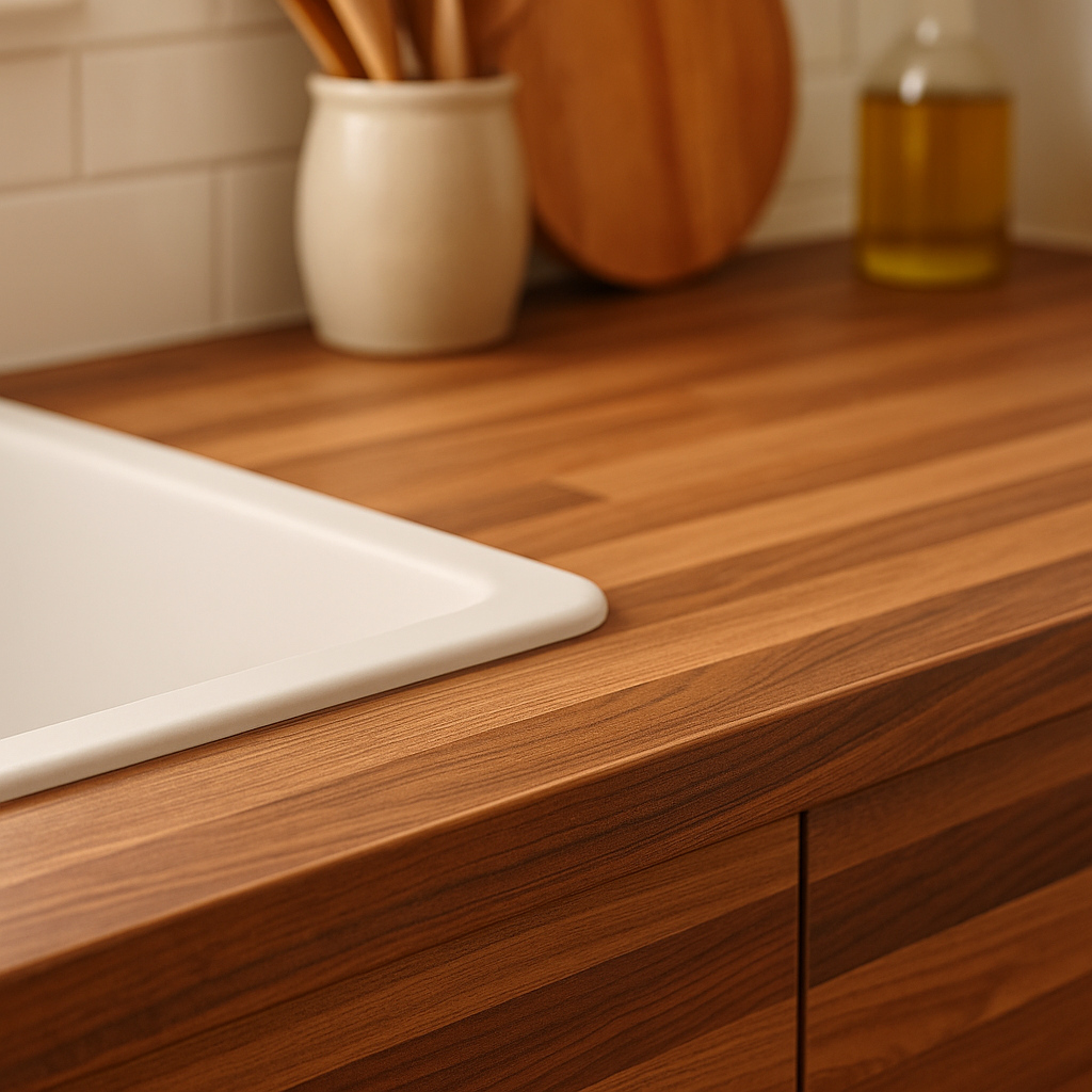Walnut Laminate Worktop 3000mm x 600mm x 38mm Matt Finish - detail view