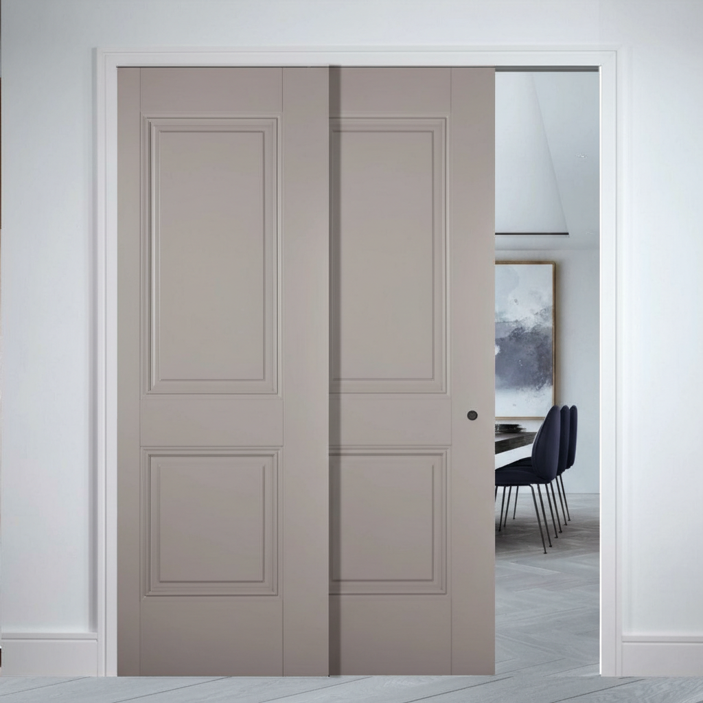 Premium 2 Panel Grey Telescopic Pocket Door System with Adjustable Features and 15-Year Guarantee