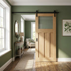 Internal Oak Sliding Door Unfinished 1930's DX 3 Panel 1 Light Obscure Glass