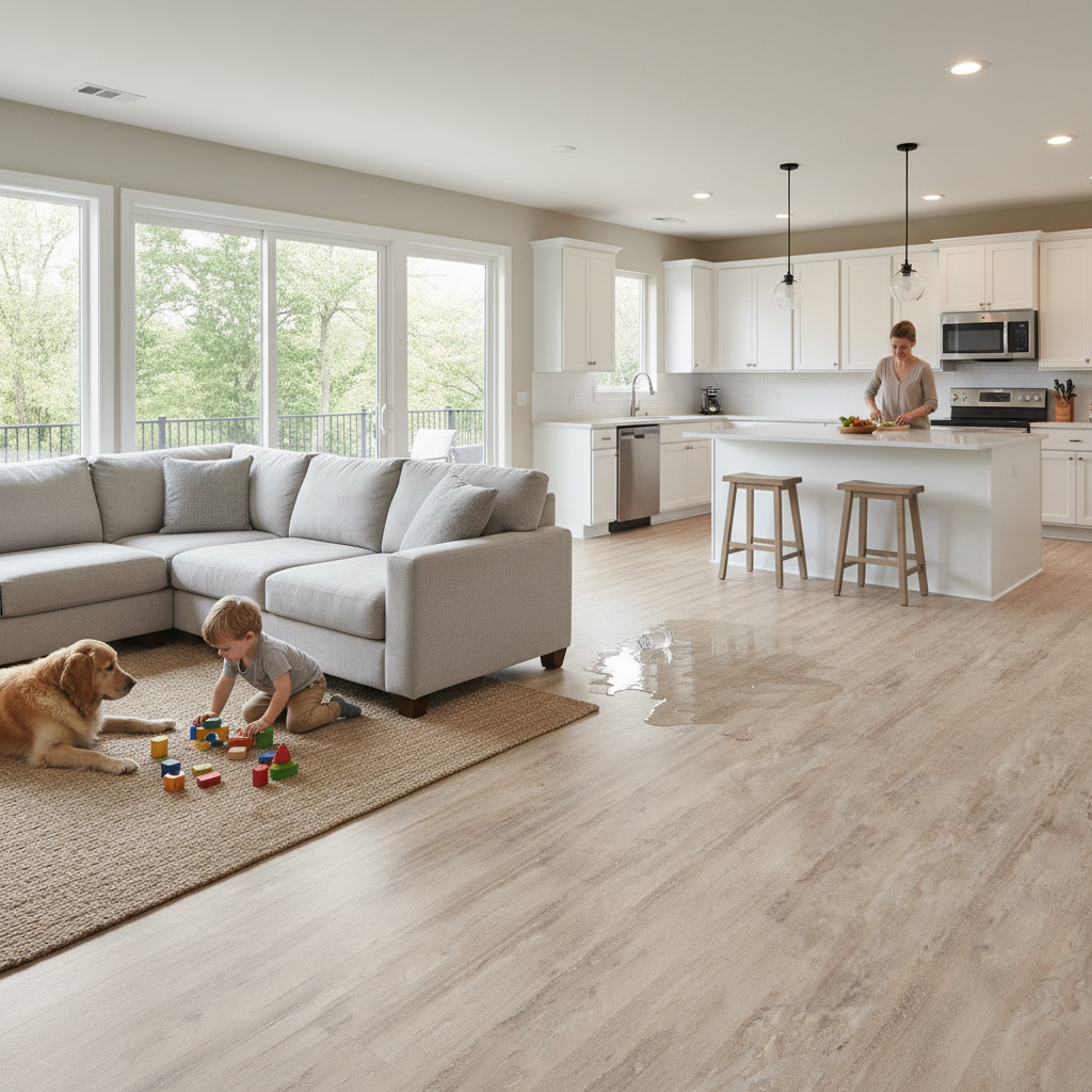 Premium 8.5mm Low Gloss Wide Laminate Flooring with Marble Effect for Moisture-Prone Areas