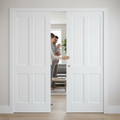 Premium Solid White 4P Telescopic Pocket Door System for Elegant Spaces - High-Quality Professional Grade for Industrial and Commercial Applications