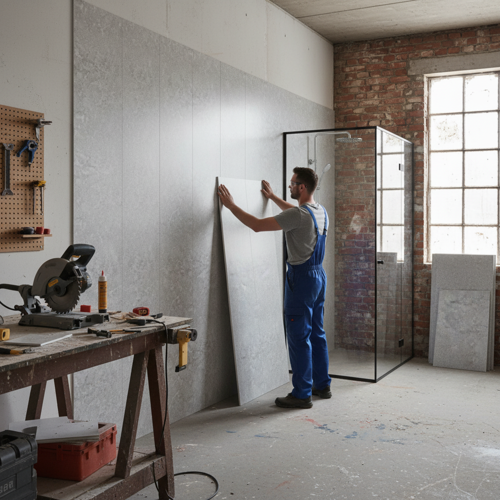 Premium Grey Concrete PVC Waterproof Wall Panelling - Mould-Resistant, Easy to Clean, Ideal for High-Moisture Environments
