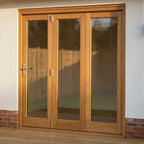 External Folding Patio Door Set Oak Fully Finished 3+0 with Toughened Glass - detail view