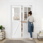 Premium Internal White Primed Barn Door Pair with Four Light Glazed Panels and 35mm Thickness for Rustic Elegance