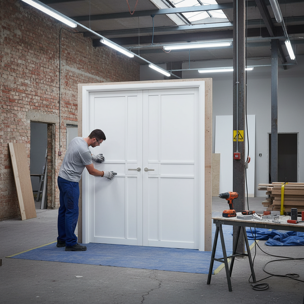 Premium White Industrial Style Door Pair Fully Finished with Robust MDF Panels and Standard Handle Compatibility