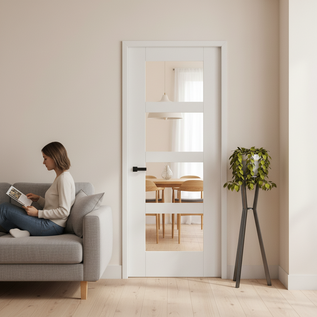Premium Internal Primed Shaker Door with 4 Clear Glass Panes and Solid Core Construction - Image 2