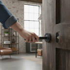 Premium Industrial Round Rose Lever Door Handle Set in Matt Black with Magnetic Catch for Sleek Door Design - Image 2