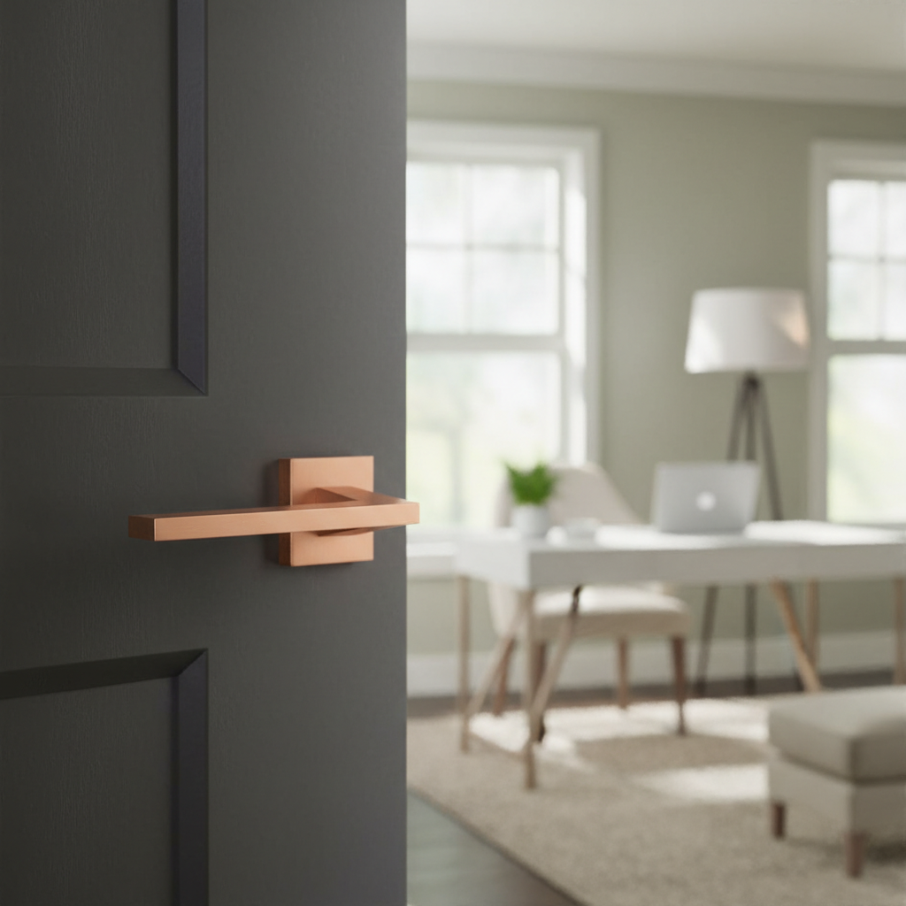 Premium Satin Copper Lever on Square Rose - Contemporary Design with 10mm Depth and 140mm Length