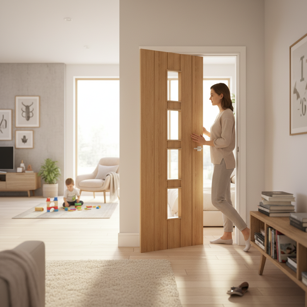 Premium Oak Glazed Internal Door with Solid Core and Toughened Glass for Enhanced Natural Light
