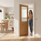 Premium Glazed Oak Internal Door with Clear Toughened Glass and Solid Core Construction for Modern Interiors