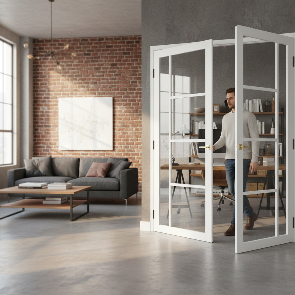 Premium White Clear Glazed Industrial Style Door Pair with Solid Core and Elegant Design