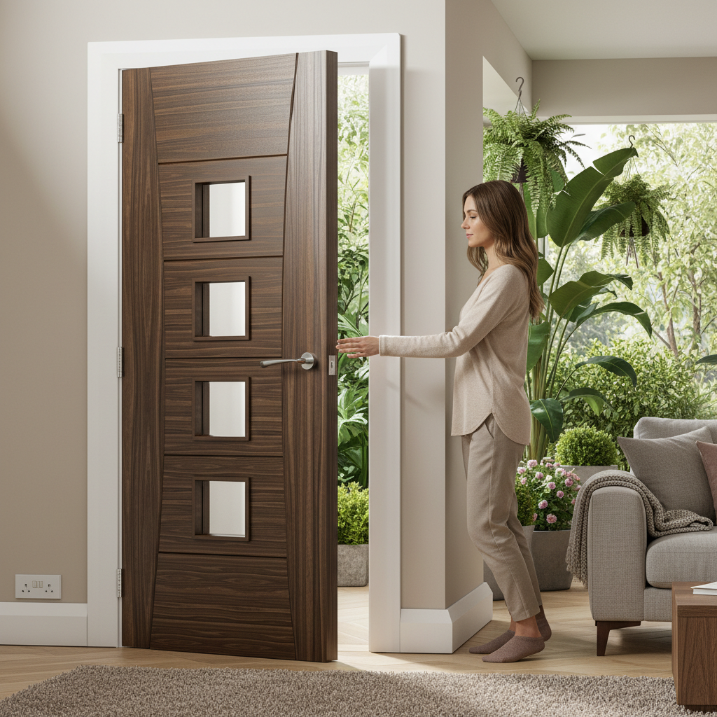 Premium Clear Glazed Door with Crown Cut American Black Walnut Finish and Tempered Safety Glass