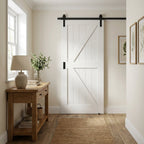 White Internal Sliding Barn Door, Primed Finish, Black Face Mounted