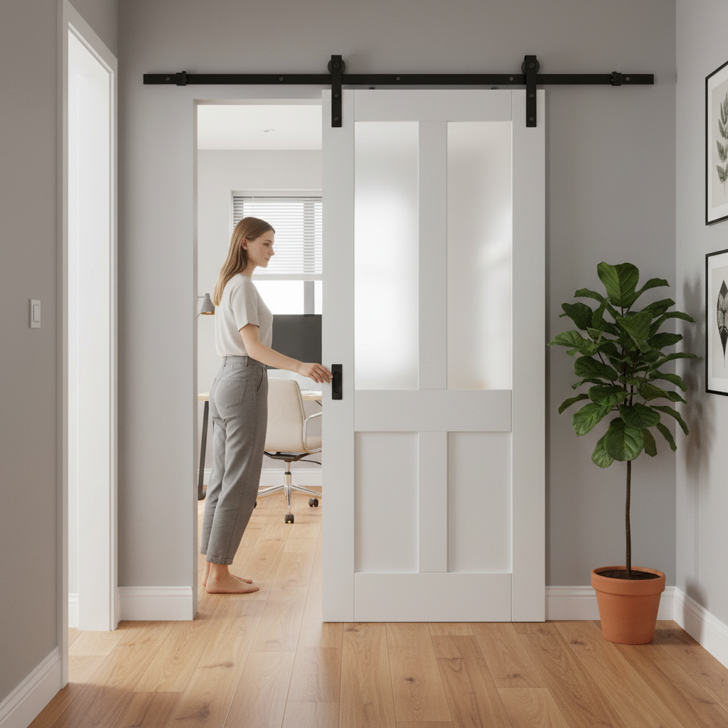 Internal Sliding Door Set with Obscure Glass Panels and Steel Track - Timeless Victorian Design for Modern Spaces - Image 2