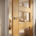 FD30 Fire Door Internal Oak with Fully Finished Shaker Design and 4 Light Clear Glass - detail view