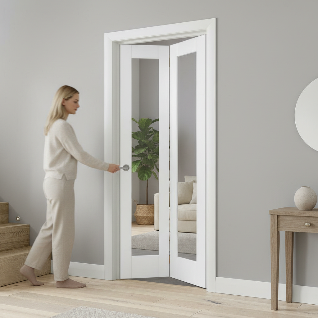 Premium Clear Glazed Bifold Door with Engineered Construction and Smooth Grain Design for Space Efficiency