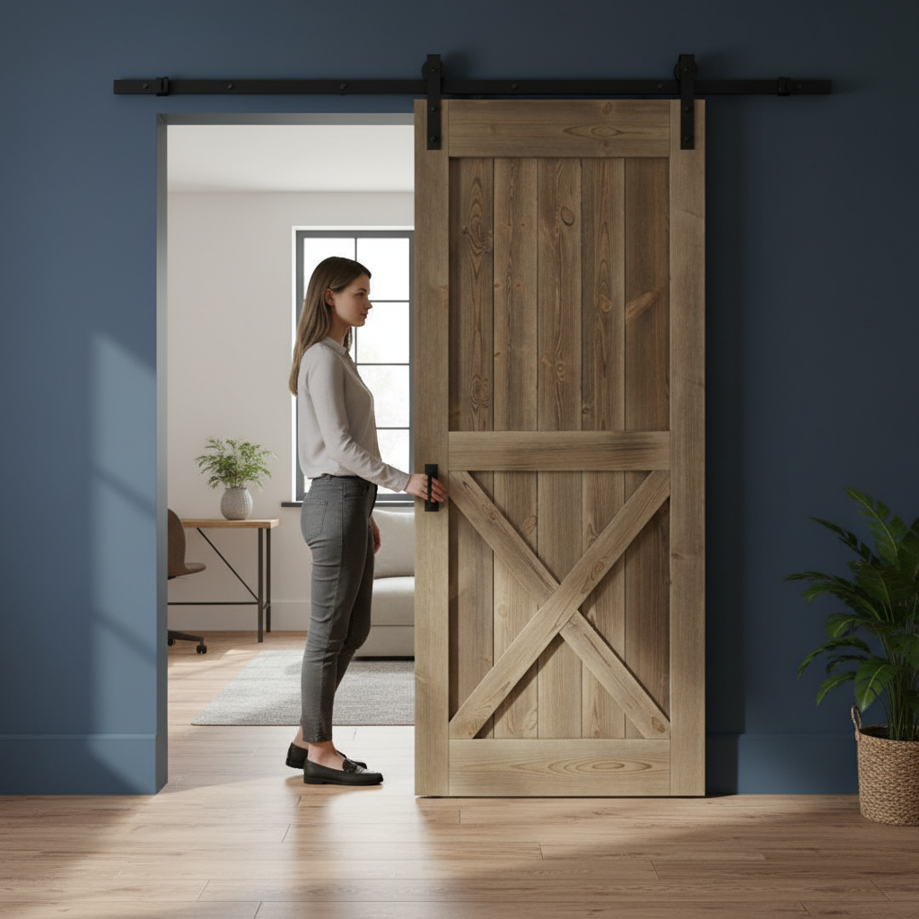 Premium Carbonised Internal Pine 1 Panel X Brace Sliding Barn Door with Black Face Finish for Stylish Interiors - Image 2
