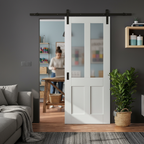 Premium Internal Sliding Door Set with Obscure Glass Panels and Steel Track - Timeless Victorian Design for Modern Spaces