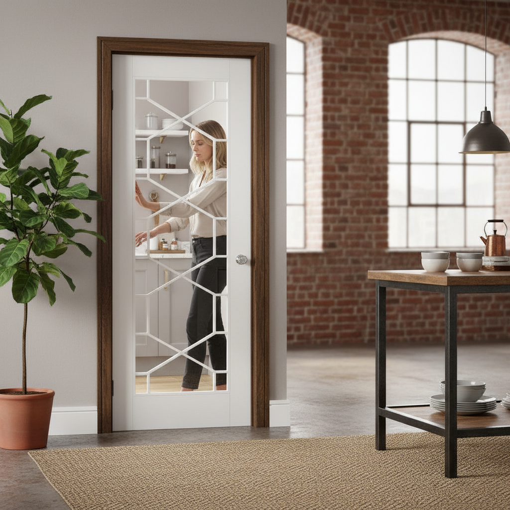 Premium White Glazed Internal Door with Clear Glass and Honeycomb Design for Natural Light - Engineered for Strength and Stability