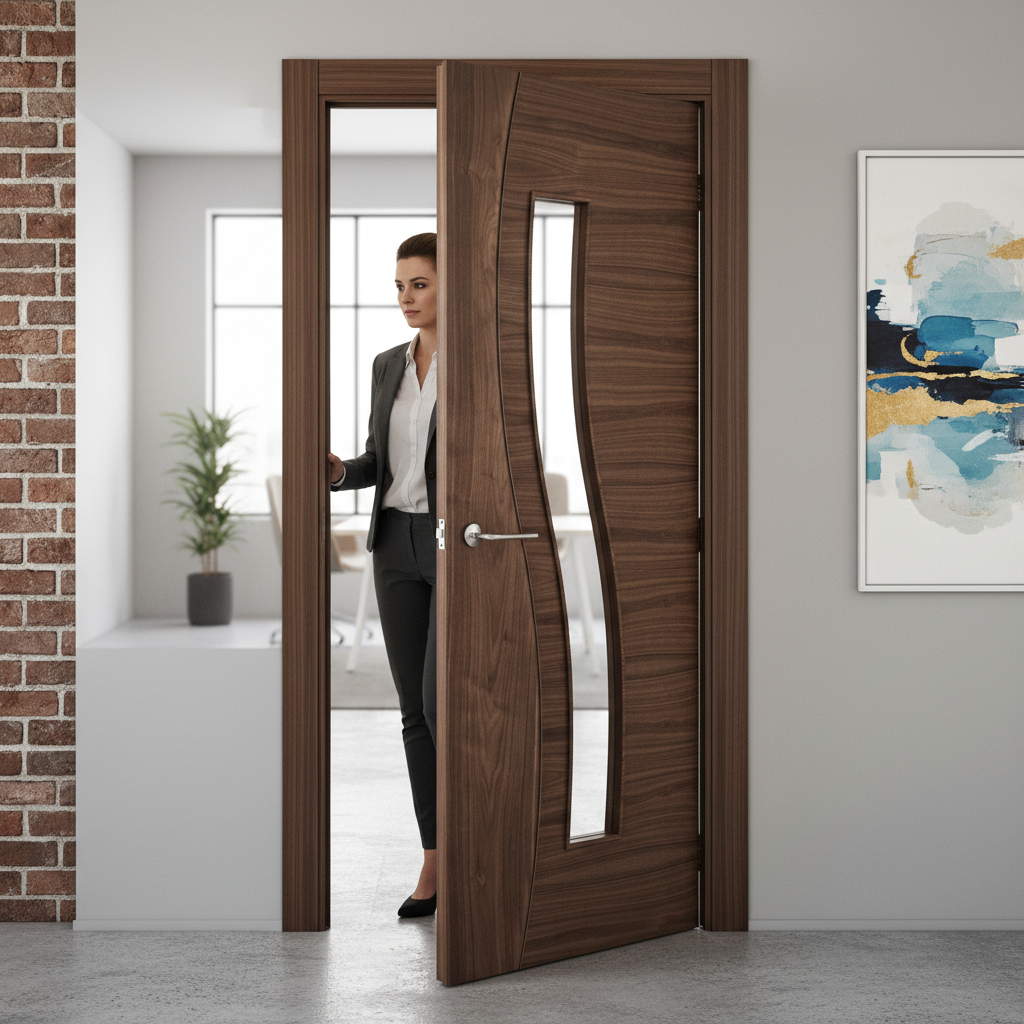 Premium Fully Finished Walnut Glazed Door with Clear Tempered Glass and 10 Year Guarantee