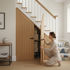 Premium Oak Internal Fully Finished Angled Under-Stair Cupboard Door for Custom Storage Solutions