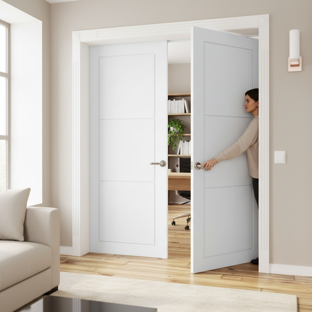 Premium Internal White Primed 3 Panel Pair Door Set for Modern Elegance and Design