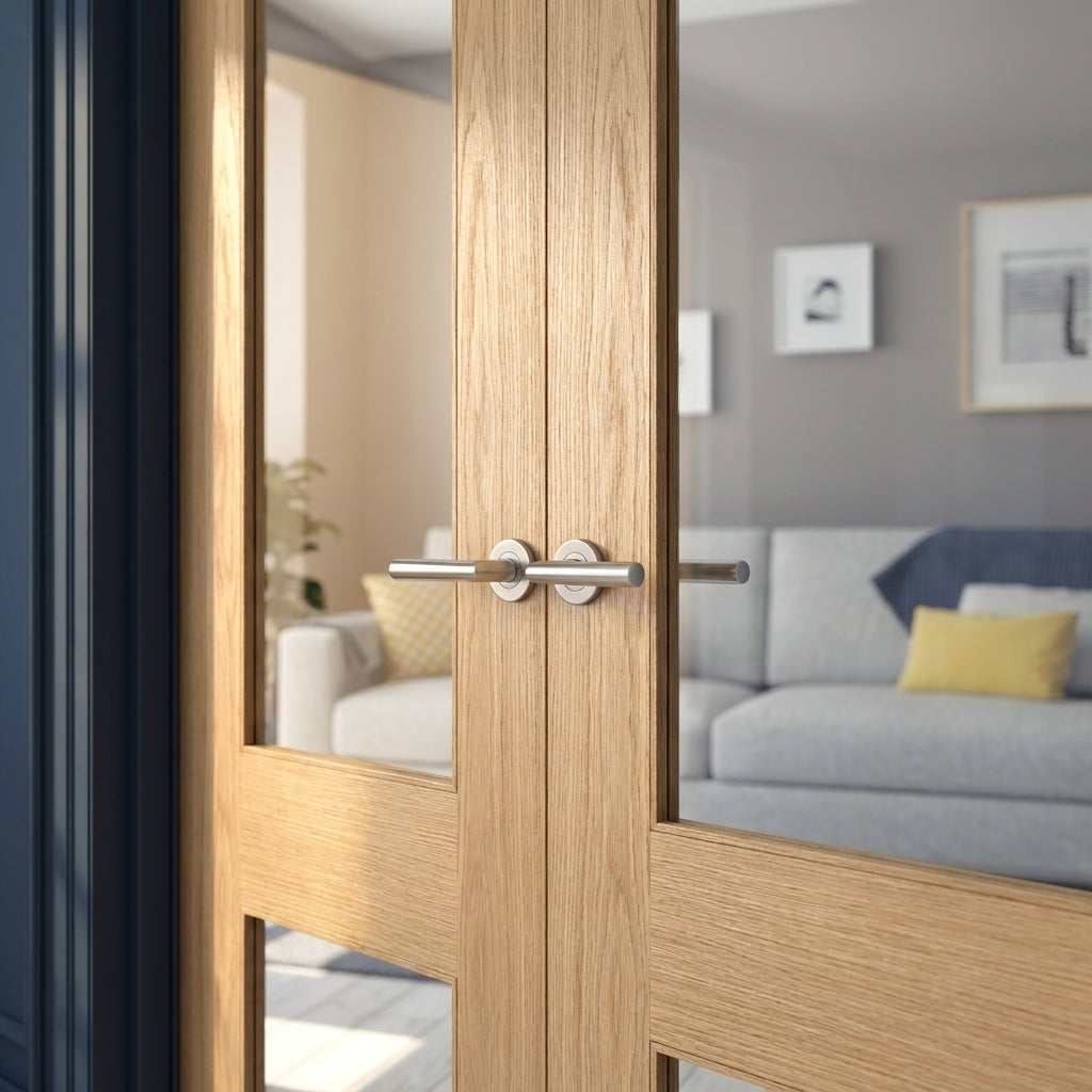 Internal Oak French Door Unfinished with 1 Light Glazing Pattern 10 - detail view