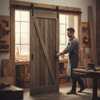 Premium Carbonised Internal Pine 1 Panel Brace Sliding Barn Door with Black Face-Mounted Design for Modern Interiors