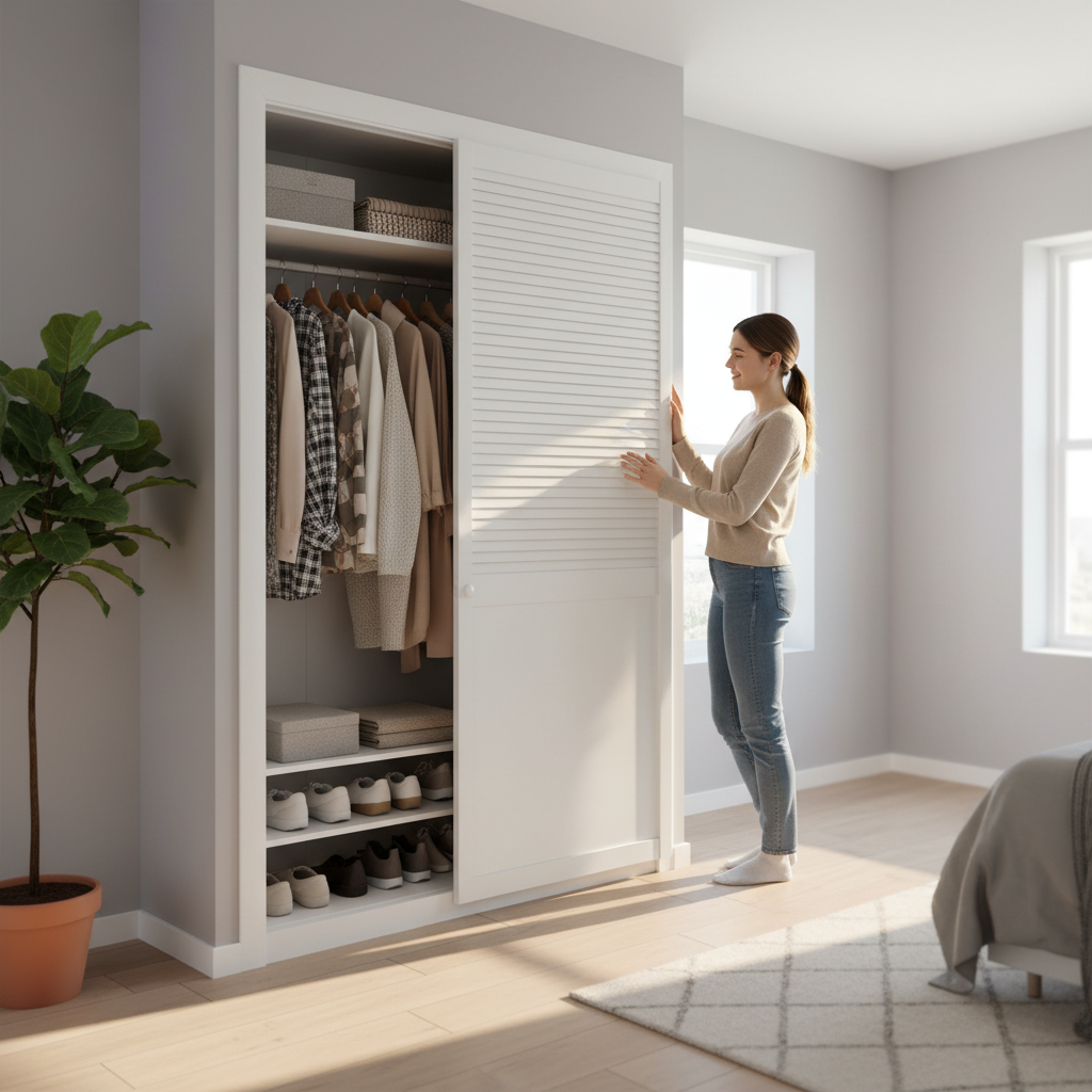 Premium White Painted Half-Shaker Louvre Wardrobe Cupboard Door for Stylish Interiors - Image 2