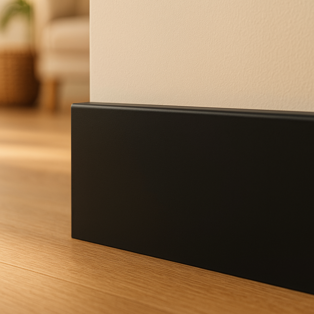 Jet Black 2.4m Square Profile Skirting Board, Fully Finished - detail view