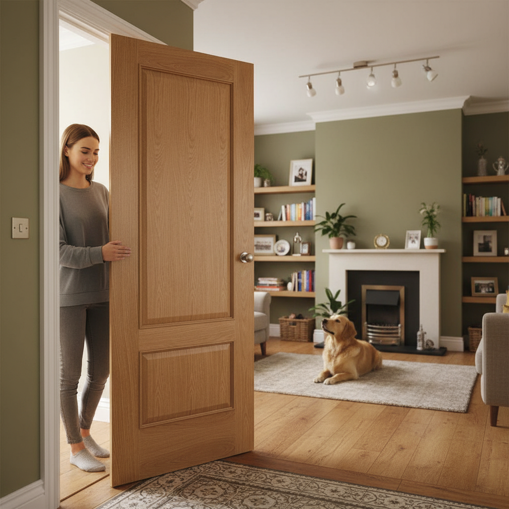 Premium Custom Made Oak Internal Door with Elegant Raised Mouldings - High-Quality Professional Grade for Industrial and Commercial Applications