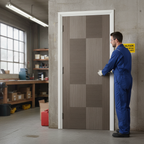 Premium Fully Finished Fire Door with Solid Engineered Core, 30 Minutes Fire Rated, and Modern Cross Veneer Design in Chocolate Grey