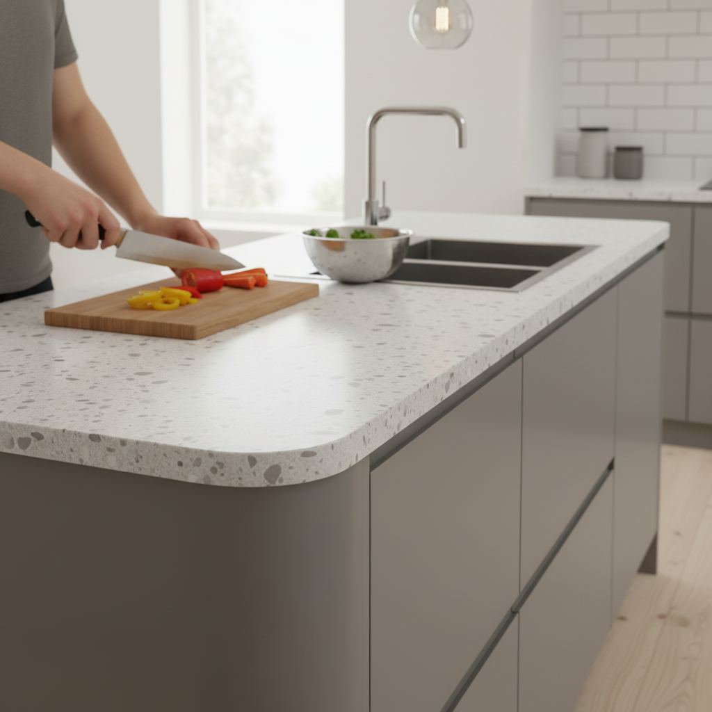 Premium Rounded Edge Laminate Worktop 3000mm x 600mm x 38mm - Durable Stone Effect for Stylish Kitchens