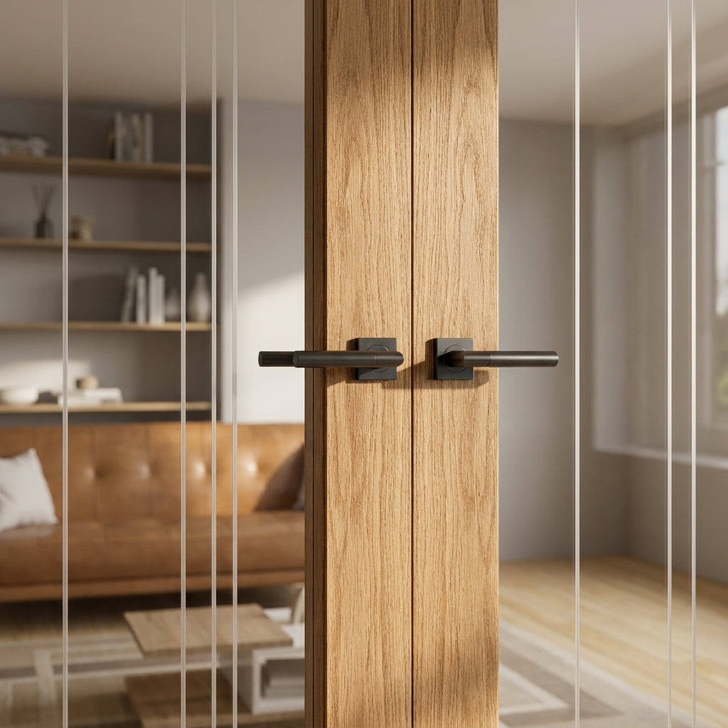 Internal Oak French Door with 1 Light Obscure Glazing, Unfinished Solid Core - detail view