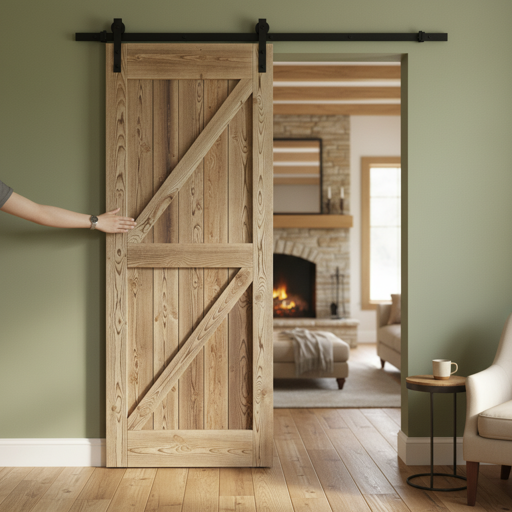 Premium Carbonised Internal Pine Z Brace Sliding Barn Door with Black Top Mount Design for Modern Interiors