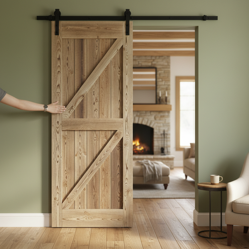 Premium Carbonised Internal Pine Z Brace Sliding Barn Door with Black Top Mount Design for Modern Interiors - Image 2