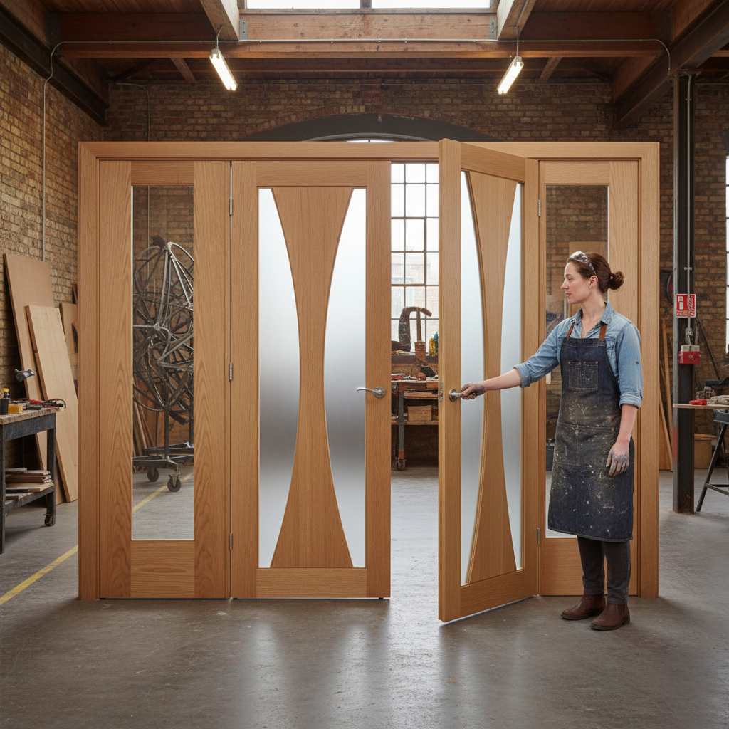 Premium Oak Room Divider with Glazed Demi Panels - Versatile Space Solution with Universal Frame Options