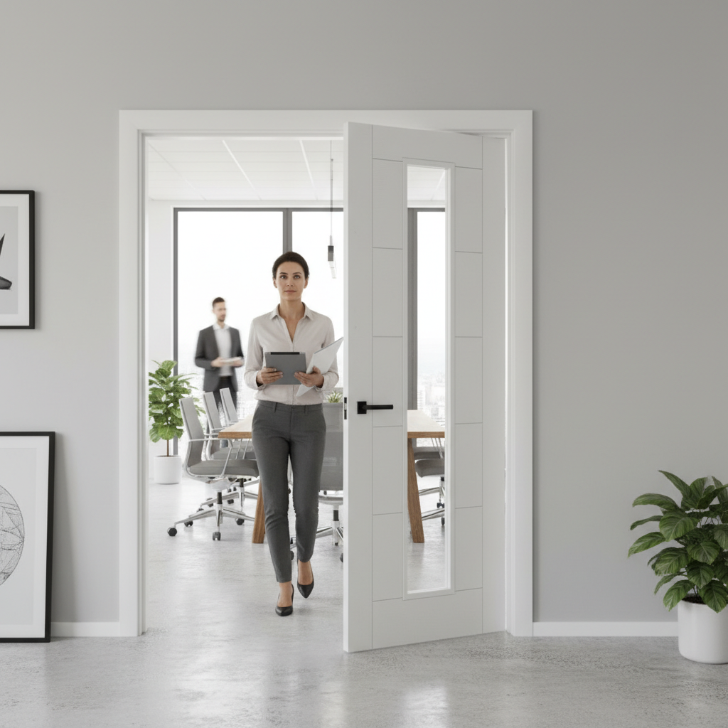 Premium White Glazed Interior Door Pair with Toughened Glass and Solid Core for Enhanced Strength and Stability