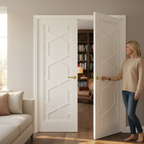 Premium Art Deco Inspired White Internal Door Pair with Solid Core Construction and Hexagonal Design