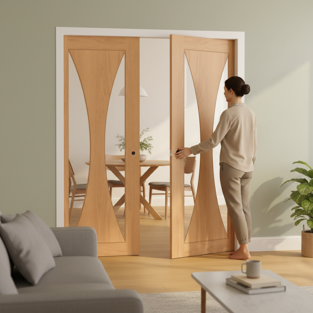 Premium Clear Glazed Double Pocket Door Set with Galvanised Steel Frame and Adjustable Jambs for Elegant Interior Design